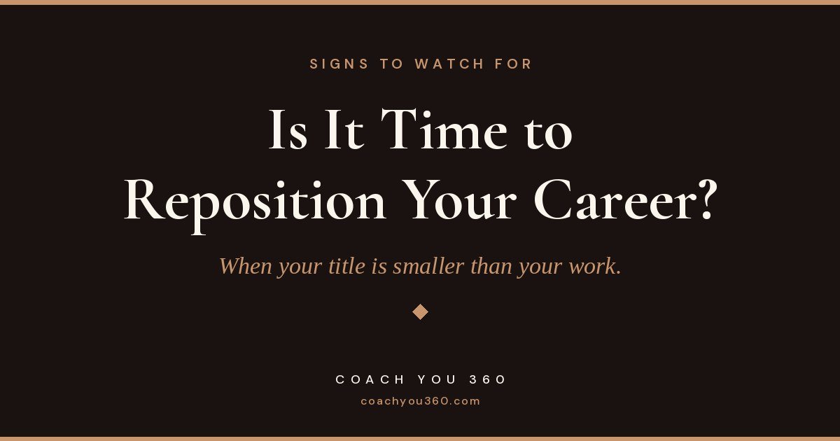Featured graphic reading “Is It Time to Reposition Your Career?” in Coach You 360 branding.